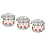 KORKEN Jar with lid, clear glass patterned/bright orange, 13 cl