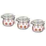 KORKEN Jar with lid, clear glass patterned/bright orange, 13 cl