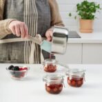 KORKEN Jar with lid, clear glass patterned/bright orange, 13 cl - Image 2