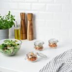 KORKEN Jar with lid, clear glass patterned/bright orange, 13 cl - Image 3