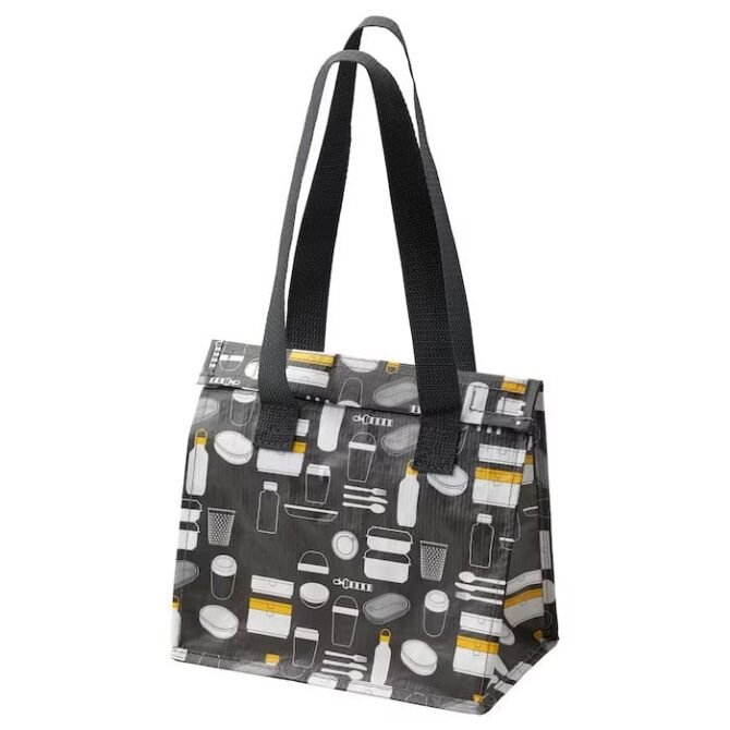 FLADDRIG Lunch bag, patterned grey, 25x16x27 cm