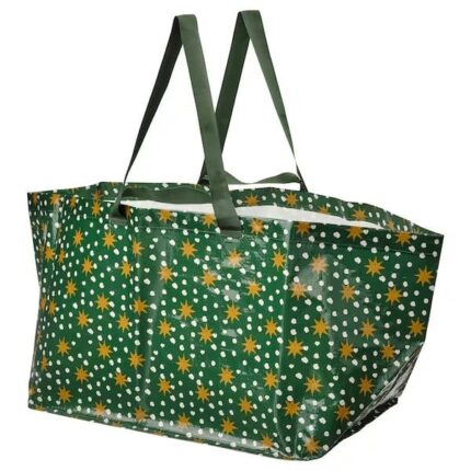 VINTERFINT Carrier bag, large, star pattern green, 55x37x35 cm/71 l