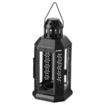 ENRUM Lantern for tealight, in/outdoor, black, 22 cm