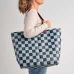 SÄCKKÄRRA Carrier bag, black-blue/light grey-turquoise check pattern, 18x45x45 cm/36 l - Image 4