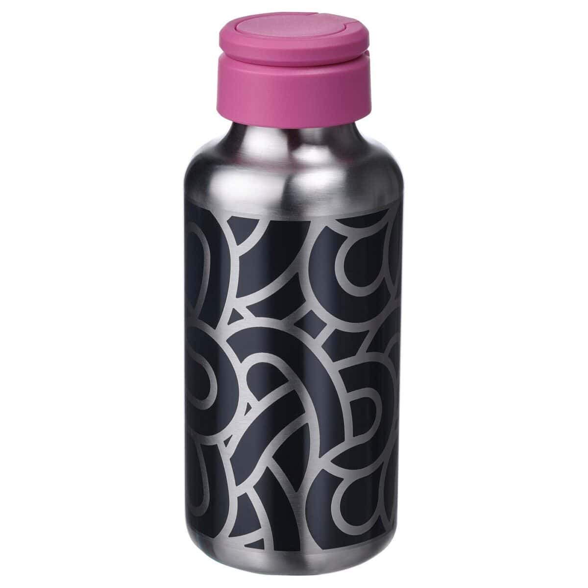 ENKELSPÅRIG water bottle, stainless steel patterned/black pink, 0.5 l - Image 1