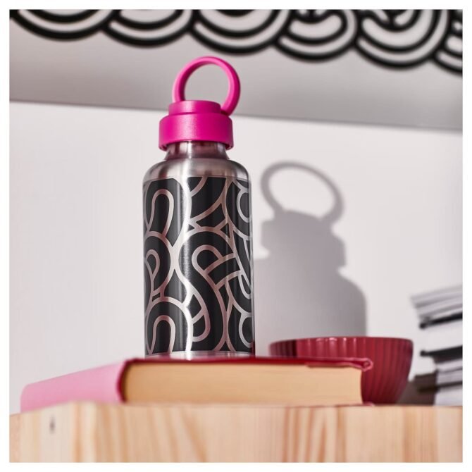 ENKELSPÅRIG water bottle, stainless steel patterned/black pink, 0.5 l - Image 3