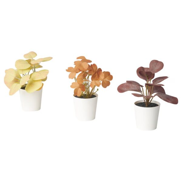 FEJKA Artificial potted plant w pot, set of 3, in/outdoor leaves, 6 cm