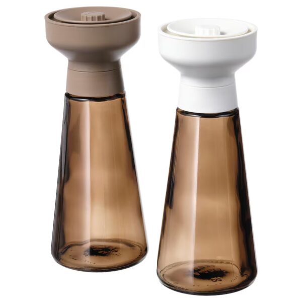 HALVTOM Spice mill, glass/brown, 19 cm