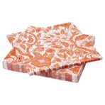 HÖSTAGILLE Paper napkin, floral pattern white/orange, 33x33 cm