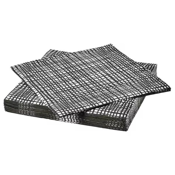 GROPLÖJA Paper napkin, patterned black/white, 33x33 cm