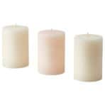JÄMLIK Scented pillar candle, Vanilla/light beige, 30 hr