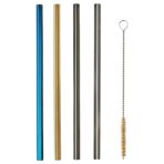 LUFTTÄT Drinking straws/cleanbrush set of 5, mixed shapes mixed colours