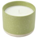 LÖVSKOGSLUND Scented candle in ceramic jar, Apple/bright beige-yellow, 25 hr