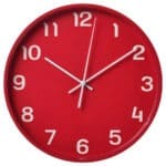 Red wall clock with white numerals and black clock hands for modern home decor - OKDEALS online shopping.