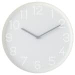 Minimalist white wall clock displaying time with modern design - perfect for home decor.