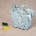 Reusable shopping basket with cleaning tools and mask for daily essentials, ideal for eco-friendly online shopping at OKDEALS.