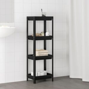 Multifunctional bathroom shelf organizer with storage options.