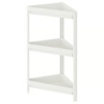 White plastic corner shelf for kitchen and home storage, easy to assemble.