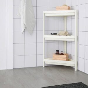 Storage shelf for bathroom organization and decor.