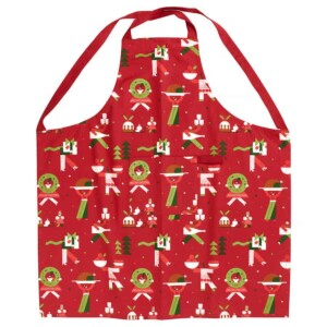 Christmas Pattern Red Apron for Holiday Cooking and Baking.
