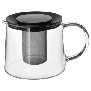 Teapot with glass infuser, 1.5-liter capacity, ideal for brewing tea.