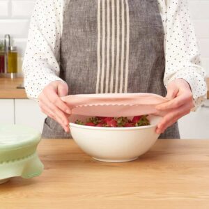 Stylish bowl with silicone lid holding fresh strawberries, ideal for kitchen storage and food preservation.