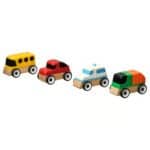 LILLABO 4-piece vehicle set, sports car/school bus recycling truck/police car/multicolour