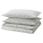 SOLFIBBLA Duvet cover and 2 pillowcases, grey white/stripe, 200x200/50x80 cm