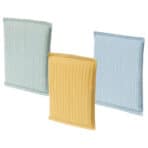 Light blue, yellow, and mint mesh chair covers for modern home decor.