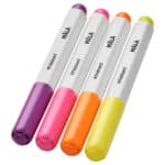 Colorful whiteboard markers with pink, purple, orange, and yellow caps for classroom and office use.