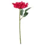Artificial red flower stem with green leaves, perfect for home decor or DIY projects.