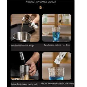 Cocktail Set Stainless Steel Shaker Mixer Jigger Ice Tong Pourer Bar Set 750ml 9 Pieces - Image 2