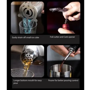 Cocktail Set Stainless Steel Shaker Mixer Jigger Ice Tong Pourer Bar Set 750ml 9 Pieces - Image 6