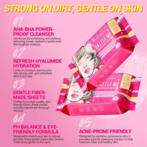 DAZZLE ME Acne Armor Remover Wipes 20's (Penanggal Mekap) - AHA-BHA Power proof cleanser & Acne-Prone Friendly - Image 6