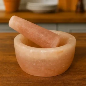 Himalayan Pink Salt Mortar&Pestle Set Natural Solid Stone Flat Base Bowl for Grinding Garlic,Spices,Herbs&Pepper