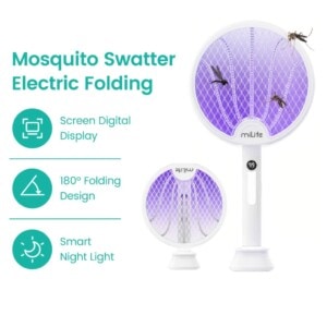 MiLife Foldable Mosquito Swatter B1 With Night Lamp & Digital Display 5-In-1 Mosquito Zapper Mosquito Racket Bug Zapper