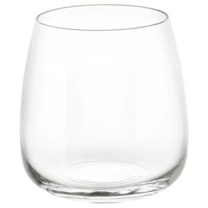 Transparent glass cup for beverages, 36cl capacity, stylish design.