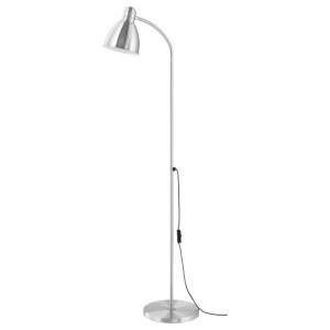 Modern aluminium chrome effect floor lamp for reading and ambient lighting.