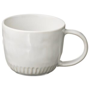 White ceramic coffee mug for hot beverages, ideal for home and office use.