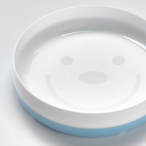White and blue BÖRJA plate with a cute face design for kids.