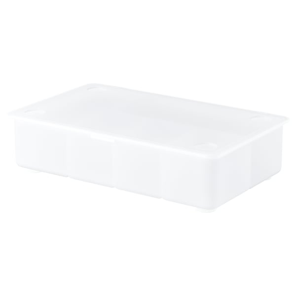glis-box-with-lid-transparent__1431603_pe982516_s5(1) This stackable box with a lid and a compartment happily takes care of small toys and desk accessories until you or your child needs them again. Made of durable plastic, of which at least 50% is recycled.