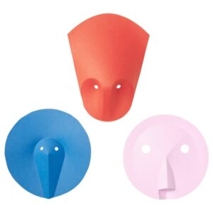 Set of three colorful wall decorations in pink, blue, and red for home decor.