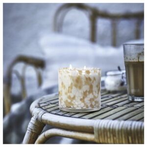 JÄMLIK Scented candle in glass, 2 wicks, Vanilla/light grey-beige, 50 hr - Image 6