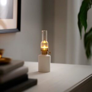 Battery-operated white LED table decoration for cozy ambiance.