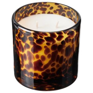 KRONSÅNGARE Scented candle in glass, 2 wicks, Peach/dotted brown, 50 hr
