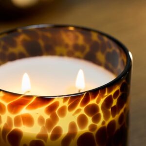 KRONSÅNGARE Scented candle in glass, 2 wicks, Peach/dotted brown, 50 hr - Image 3
