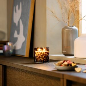 KRONSÅNGARE Scented candle in glass, 2 wicks, Peach/dotted brown, 50 hr - Image 4