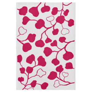 Pink leaf pattern flatwoven rug for modern home decor.